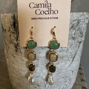 Camila Coelho Gold and Green Pearl Drop Earrings